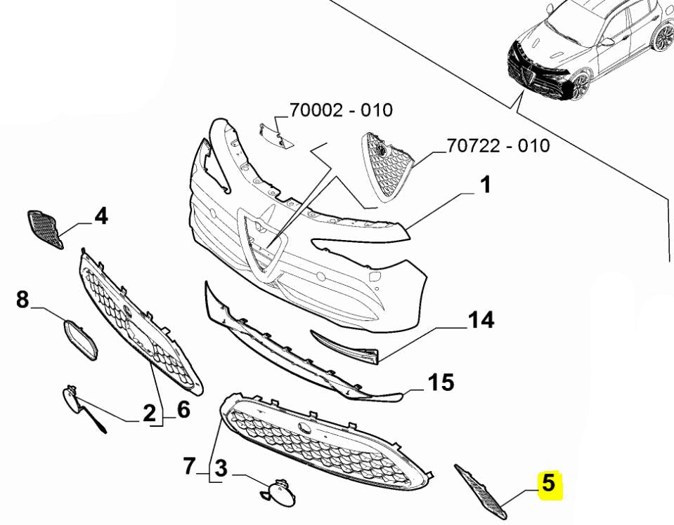 NearsideFront Bumper Grille - Stelvio Quadrifoglio