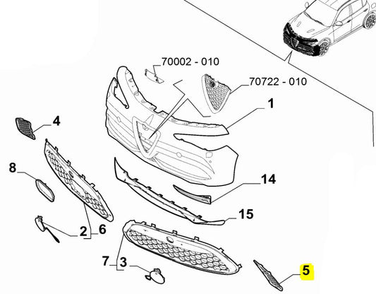 Rejilla del parachoques delantero Nearside - Stelvio Quadrifoglio