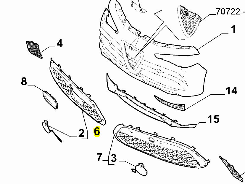 Front Bumper Grille, Right - Stelvio Quadrifoglio - Partsworld-UK - 6000628263