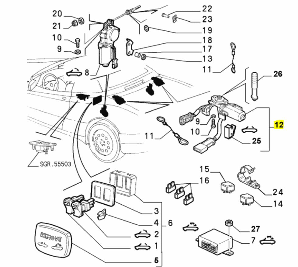 Roof Motor / Lock - Alfa Romeo 916 Spider 6020553 6020554
