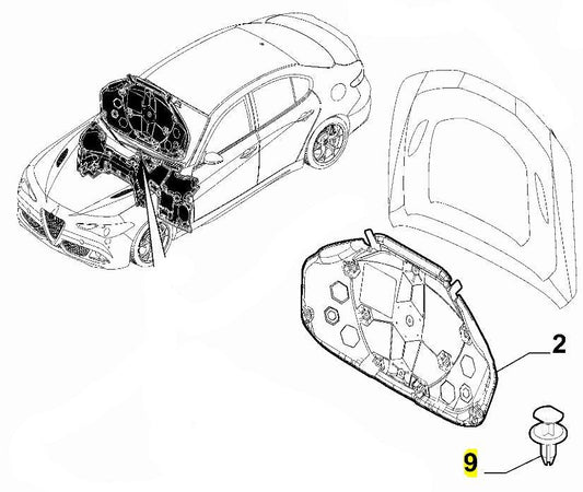 Clip, Bonnet Soundproofing - Giulia & Stelvio