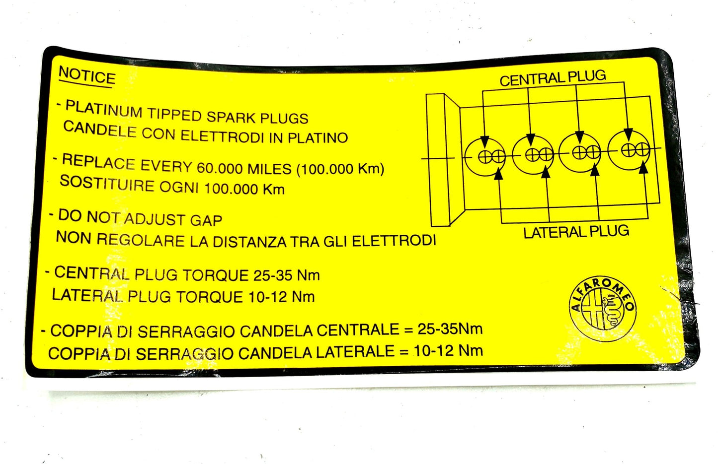 60617182 Under Bonnet Warning Sticker - 916 GTV & Spider