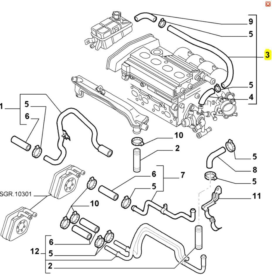 Coolant Hose - Alfa Romeo 156 GT GTV Spider 2.0 JTS 60673574