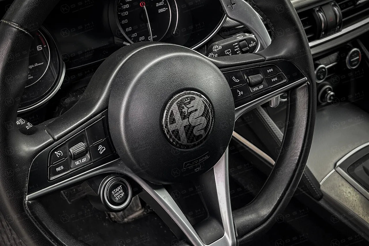 Alfa Romeo Giulia / Stelvio Steering Wheel Badge Logo Cover - Carbon Fibre - Alfa Romeo Shop