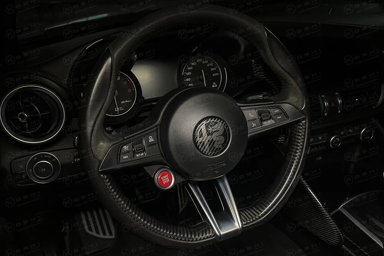 Alfa Romeo Giulia / Stelvio Steering Wheel Badge Logo Cover - Carbon Fibre Alfa Romeo Shop