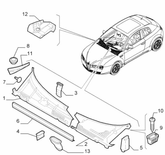 Windscreen Scuttle Trim - 159, Brera, Spider - Alfa Romeo Shop